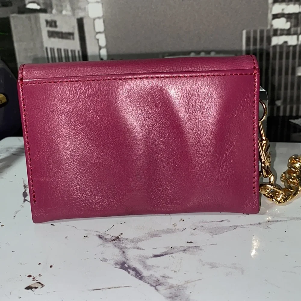 Agnes B. Pink Leather Card Holder with Gold Chain